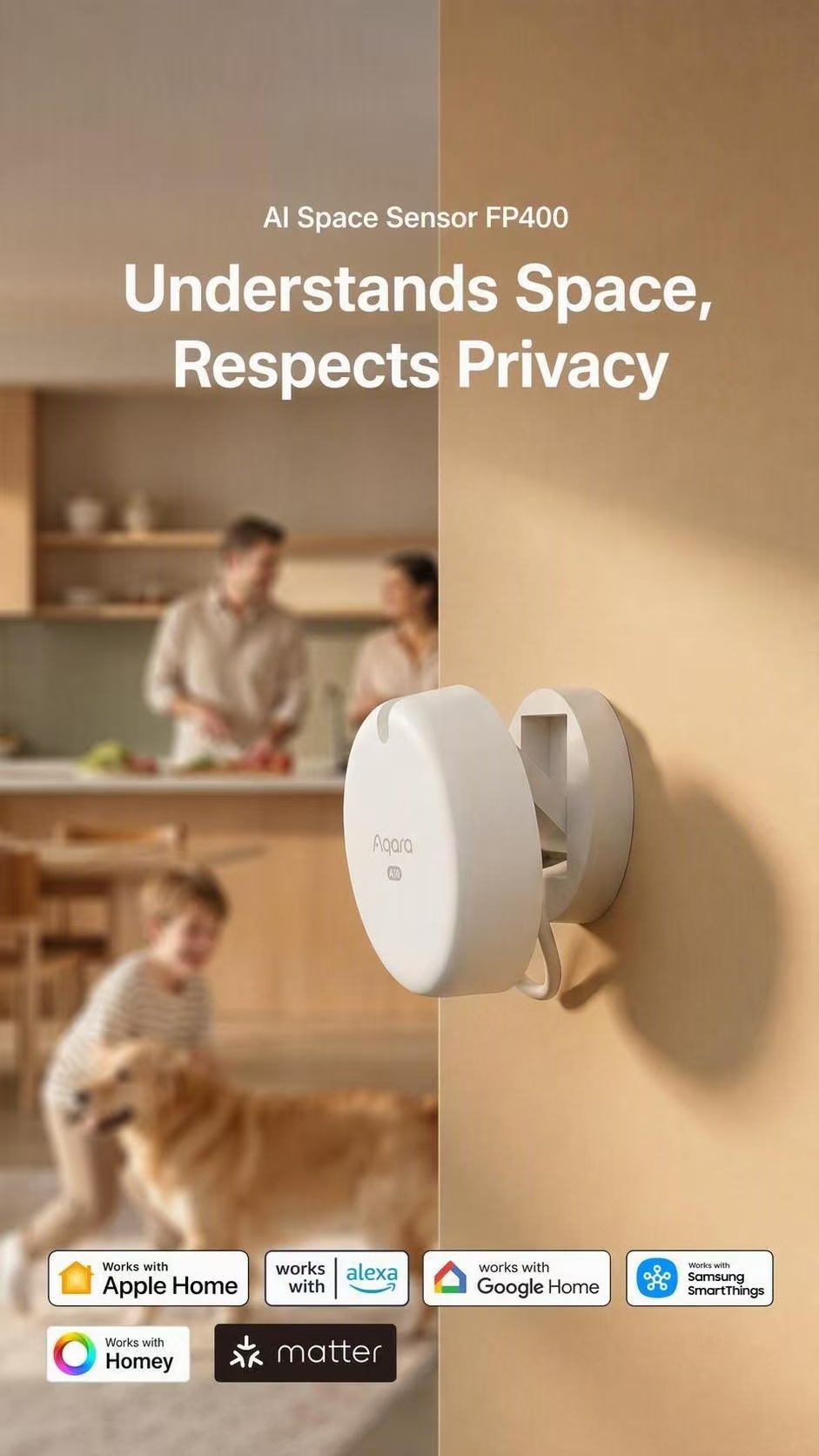 Smart Home Assistant - Aqara FP400 AI millimetergolf radar aanwezigheidssensor,